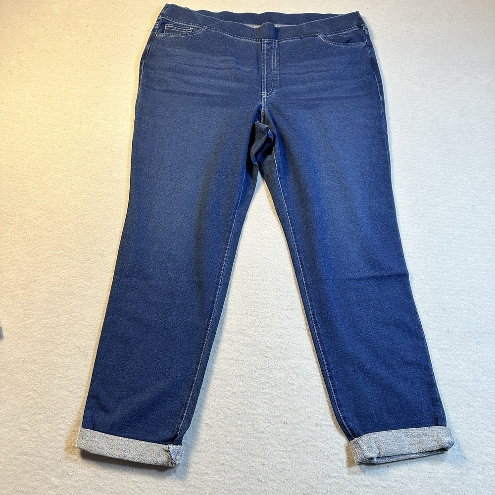 Pure Jill Indigo Knit Jeans Womens Pull On High Rise Denim Grotto Wash NWT Large